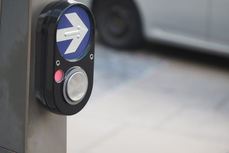 Pedestrian crossing signal at urban intersection