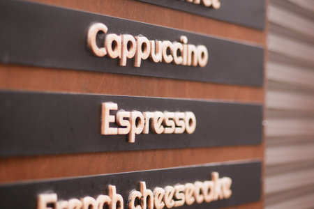 Coffee menu board featuring drinks and desserts