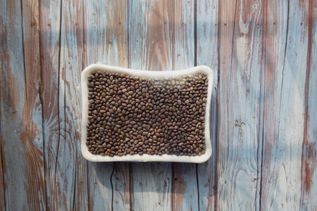 Freshly harvested beans displayed on rustic surface
