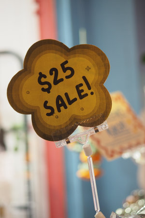 Colorful sale sign indicating special offer on productsの写真素材