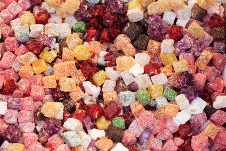 Vibrant turkish delight showcased at marketの写真素材
