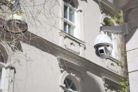 Security camera monitors exterior of historic building