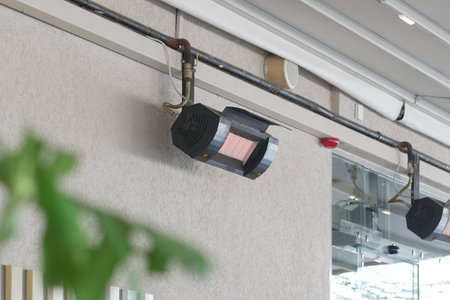 Infrared heating system installed in indoor spaceの写真素材