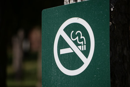 No smoking sign in a park location for public awarenessの写真素材