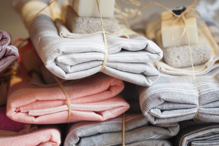 Soft textiles neatly arranged in a display for shoppers