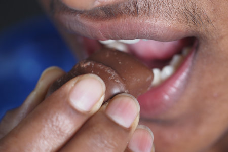 Enjoying a sweet chocolate treat on a relaxing dayの写真素材