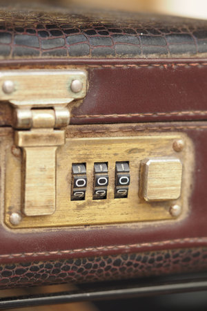 Vintage suitcase with combination lock detail close-upの写真素材