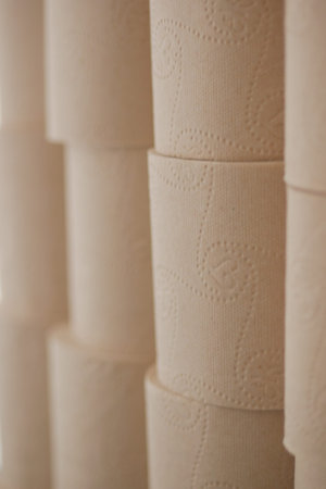 stack of toilet roll papersの写真素材