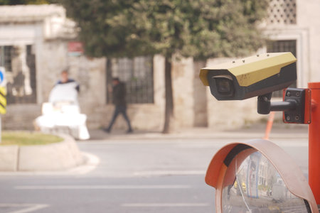 Traffic monitoring camera captures city street activityの写真素材