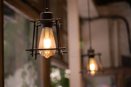 Warm light fixtures illuminate a cozy indoor space