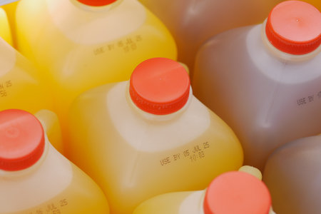 Expire date on Colorful juice bottles in a grocery storeの写真素材