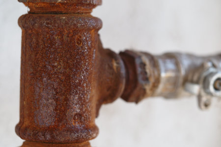 Rusty metal pipe showing signs of weathering and age