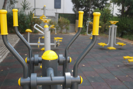 Outdoor fitness equipment in park for community exercise