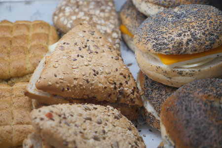 Freshly baked breads and pastries displayed in a bakery