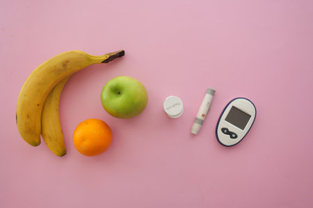 Healthy snack options and diabetes monitoring toolsの写真素材