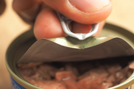 Person opening a can of tuna at home