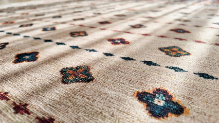 Close-up of patterned carpet shows detail and texture