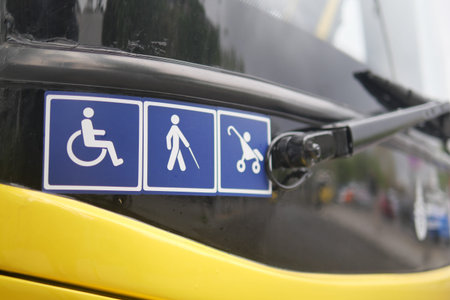 Accessibility features on a city busの写真素材