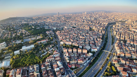 Istanbul cityscape view showcasing urban life in a vibrant districtの写真素材
