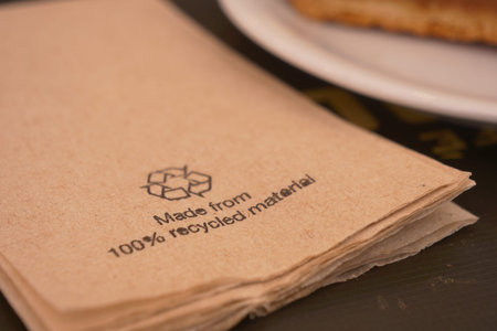 Recycled napkin on a table with a snack nearby