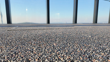 Textured floor with hills in the backgroundの写真素材