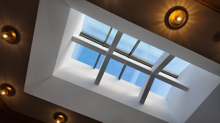 Bright skylight view from below in modern building design