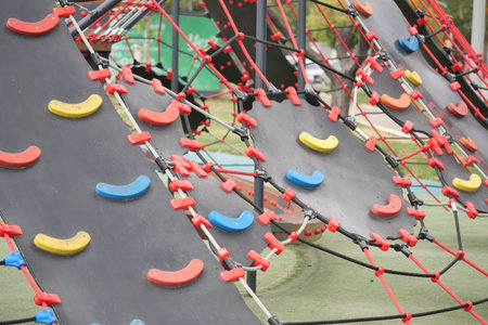 Colorful climbing structure in a community playgroundの写真素材