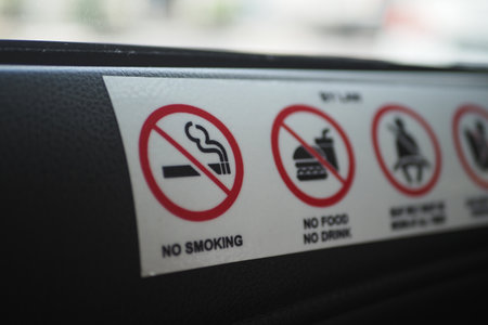 No smoking and no food signs in public transport areaの写真素材