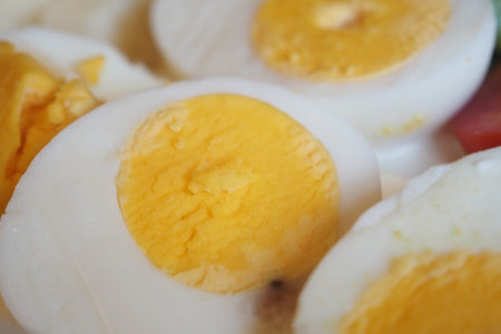 Perfectly boiled eggs ready for a tasty mealの写真素材