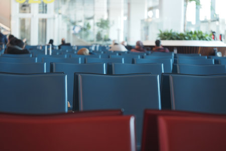 Waiting area in a modern airport terminalの写真素材