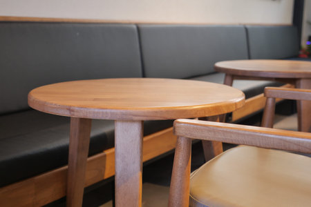 Cozy wooden tables in a modern cafe setting