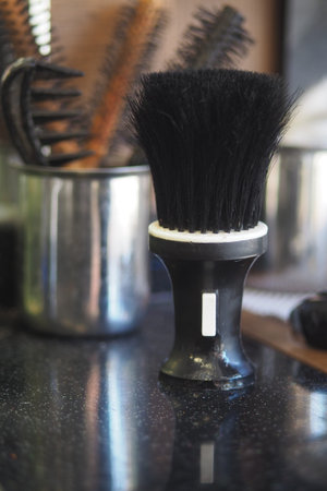 Tools for grooming hair on a barbershop counter