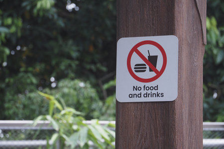 Sign prohibiting food and drinks in a nature areaの写真素材