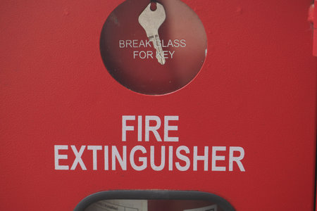Fire extinguisher station with emergency access keyの写真素材