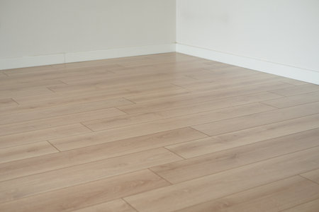 Light wooden flooring in an empty roomの写真素材
