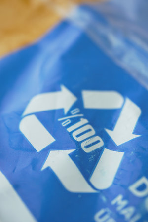 Sign showing recycling symbol for eco-friendly materialsの写真素材