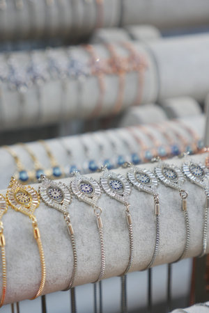 Elegant bracelets displayed in a jewelry store