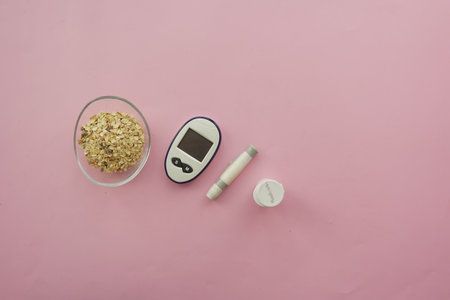 Health monitoring setup with oats and glucose meterの写真素材