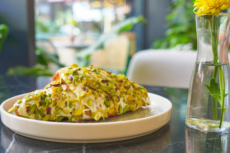 pistachio French Croissants on a tableの写真素材