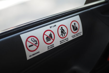 Rules displayed inside a vehicle for passenger safety