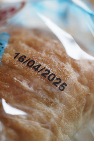 Fresh bakery item with a visible expiration dateの写真素材