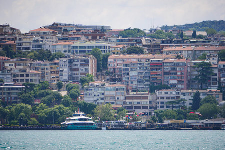 turkey istanbul 2 may 2025. Coastal view of seaside town with boats on the waterのeditorial素材