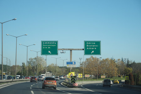 turkey istanbul 27 may 2025. Traffic signs guide drivers on a busy road in Turkeyのeditorial素材