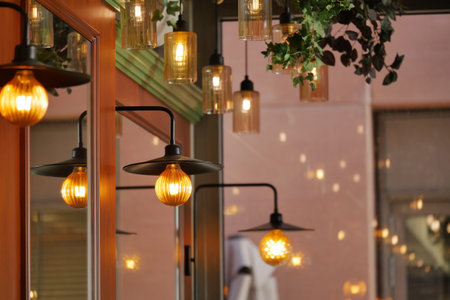 Interior lights and reflections in a modern space