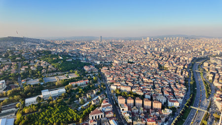 Afternoon city view with buildings and greenery in istanbulの写真素材