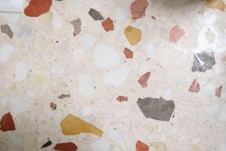 Vibrant terrazzo flooring features mixed stone designsの写真素材
