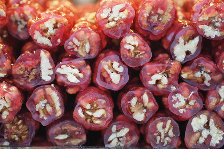 A closeup view of churchkhela on a market in istanbulの写真素材