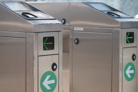 Turnstiles at a public transportation station in a city