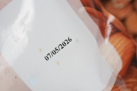 Bag of nuts with a date printed on a labelの写真素材