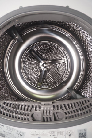 Inside view of a washing machine drum during a cycle